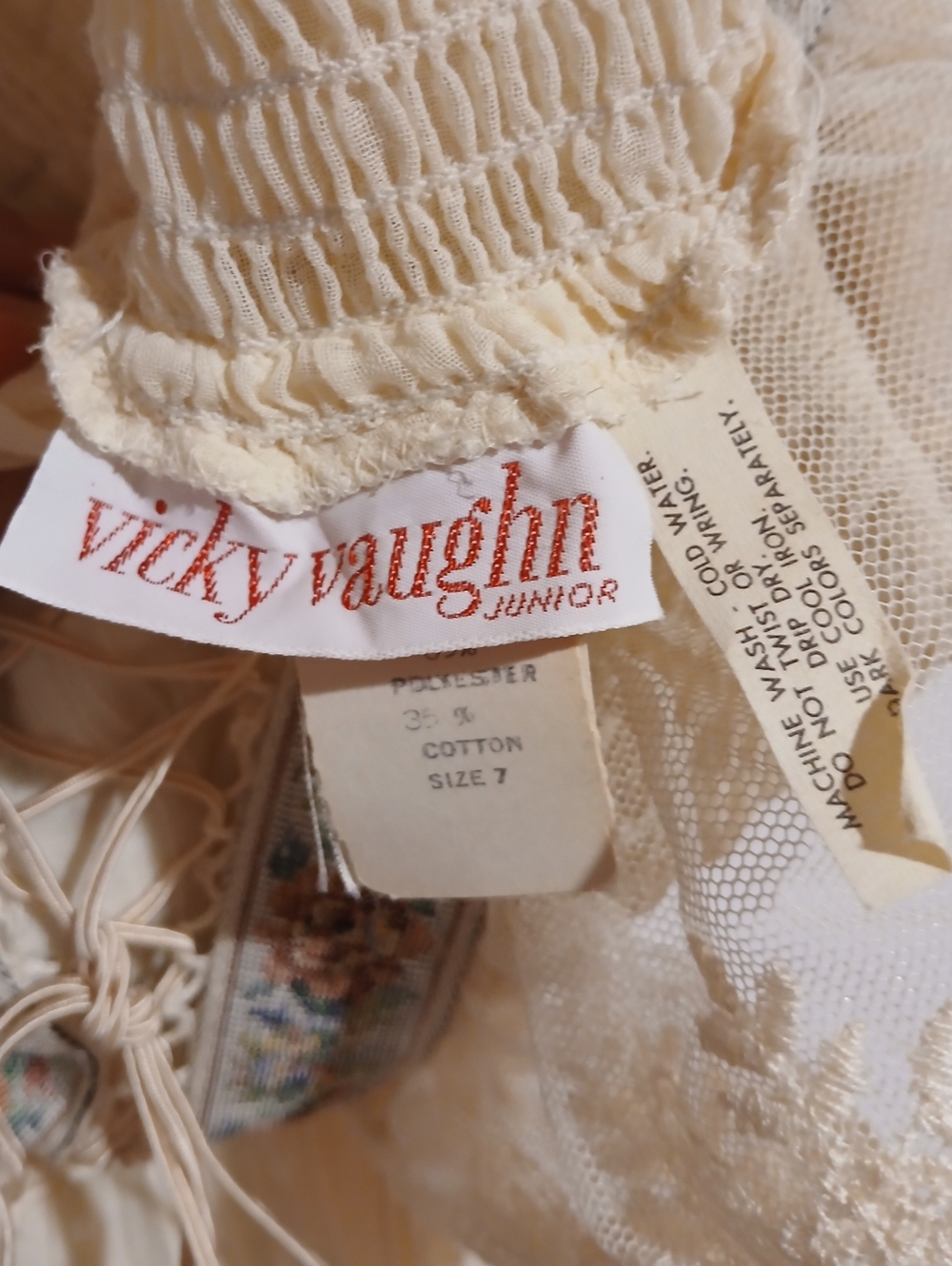 Vintage VICKY VAUGHN Prairie BOHO Cream LACE Summer MAXI Romantic DRESS XS S - Picture 12 of 14